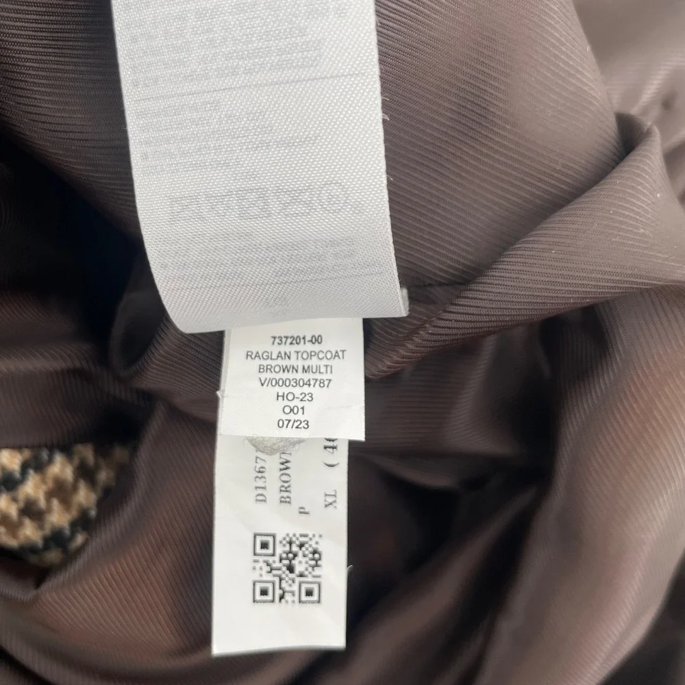 Banana Republic Car Coat Mens XL Brown Houndstooth Epaulet Wool Blend Jacket